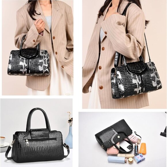 Fashionable Top Handle Crocodile Satchel - Lightweight Zipper Purse for Women - Picture 5 of 6